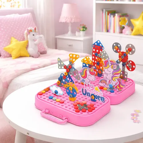 Pink Unicorn Suitcase Tool Kit 228 Pcs Children's 2d/3d
