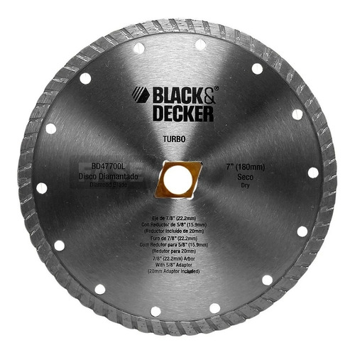 Disco Corte Black Decker Diamantado 180mm 7  Bd47700l Turbo