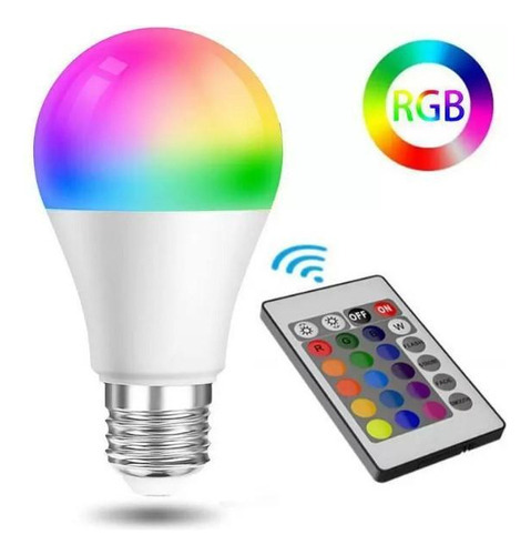 Lâmpada Led E27 Rgb Colorida 5w Bulbo Rgb + Controle Bivolt