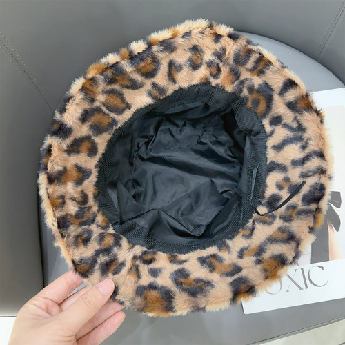 Sombrero De Pescador De Felpa Con Estampado De Leopardo Para