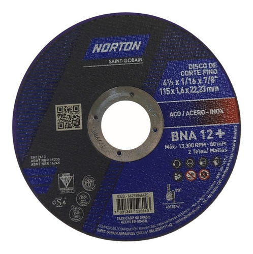 Disco De Corte Metal(4,5) 115 X 1.6 Fino Norton