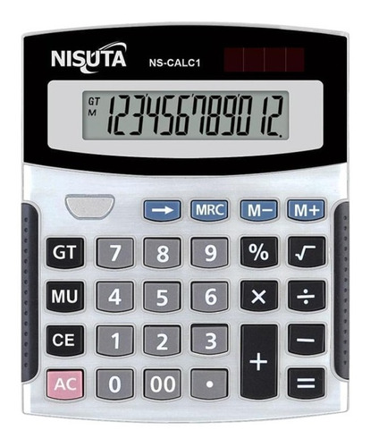 Calculadora Nisuta 12 Digitos Solar Y Pila Mediana Ns-calc1 Color Gris