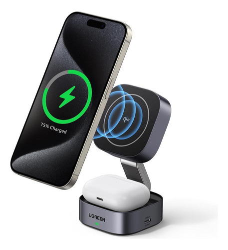 Carregador Sem Fio Ugreen 15w Qi2 Suporte Magnético 2 Em 1