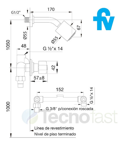 Imagen 3 de 6 de Griferia Ducha Fv Arizona 109/b1p Embutir Sin Transferencia