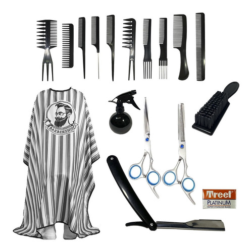 Combo Peluqueria Barberia Tijeras Navaja 10 Peines Capa Etc