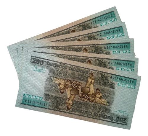 5 Cédulas 200 Cruzeiros Em Sequencia Numérica Flor B13