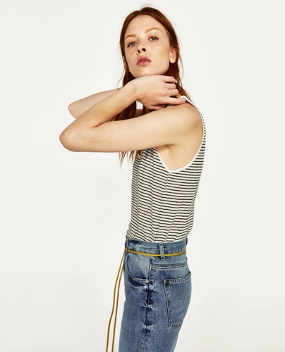 Zara Musculosa Rayada, Importada! Tendencia, Tipo Lino