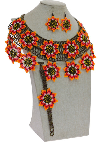 Set Collar De Flores + Aretes Y Pulsera Mujer Color 2