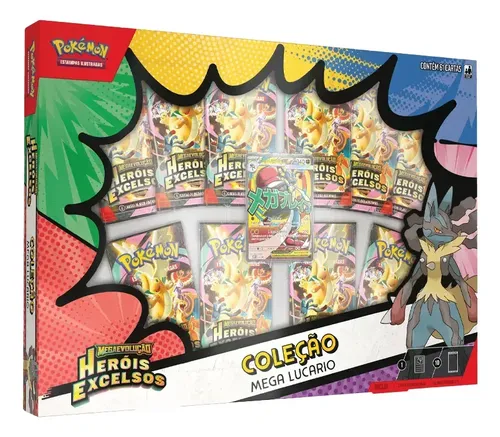 Pokemon Box Coleção Mega Lucario Me02.5 61 Cartas Copag Tcg