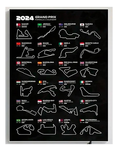 Poster Circuitos Campeonato 2024 Formula 1 70x50cm /sant&car