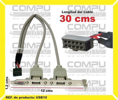 Bracket 2 Puertos Usb 10 Pines Ref: Usb10 Computoys Sas