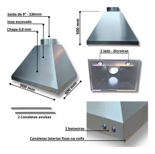 Kit Churrasqueira Completa Coifa Inox 90x60 E Braseiro 60x40
