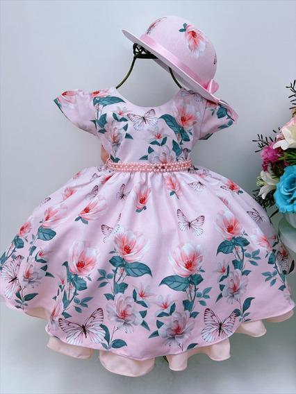 Vestido Infantil Azul Bebê Princesas Cinto Pérolas Luxo - Rosa Charmosa  Atacado