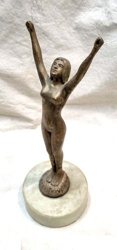 Antigua Figura En Bronce Base Marmol Mujer Desnuda Art Deco