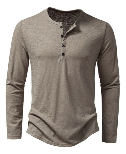 Camisa Con Botones Algodón For Hombre, Manga Larga Botones