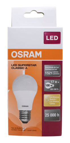 Lampada Led 17w Osram 3000k Amarela Cla100 E27 1521lm Bivolt