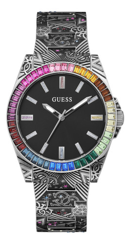 Reloj De Pulsera Guess Steel Gw0496g1 De Cuerpo Color Negro, Analógico, Para Hombre, Fondo Negro, Con Correa De Acero Inoxidable Color Negro, Bisel Color Negro Y Pulsera