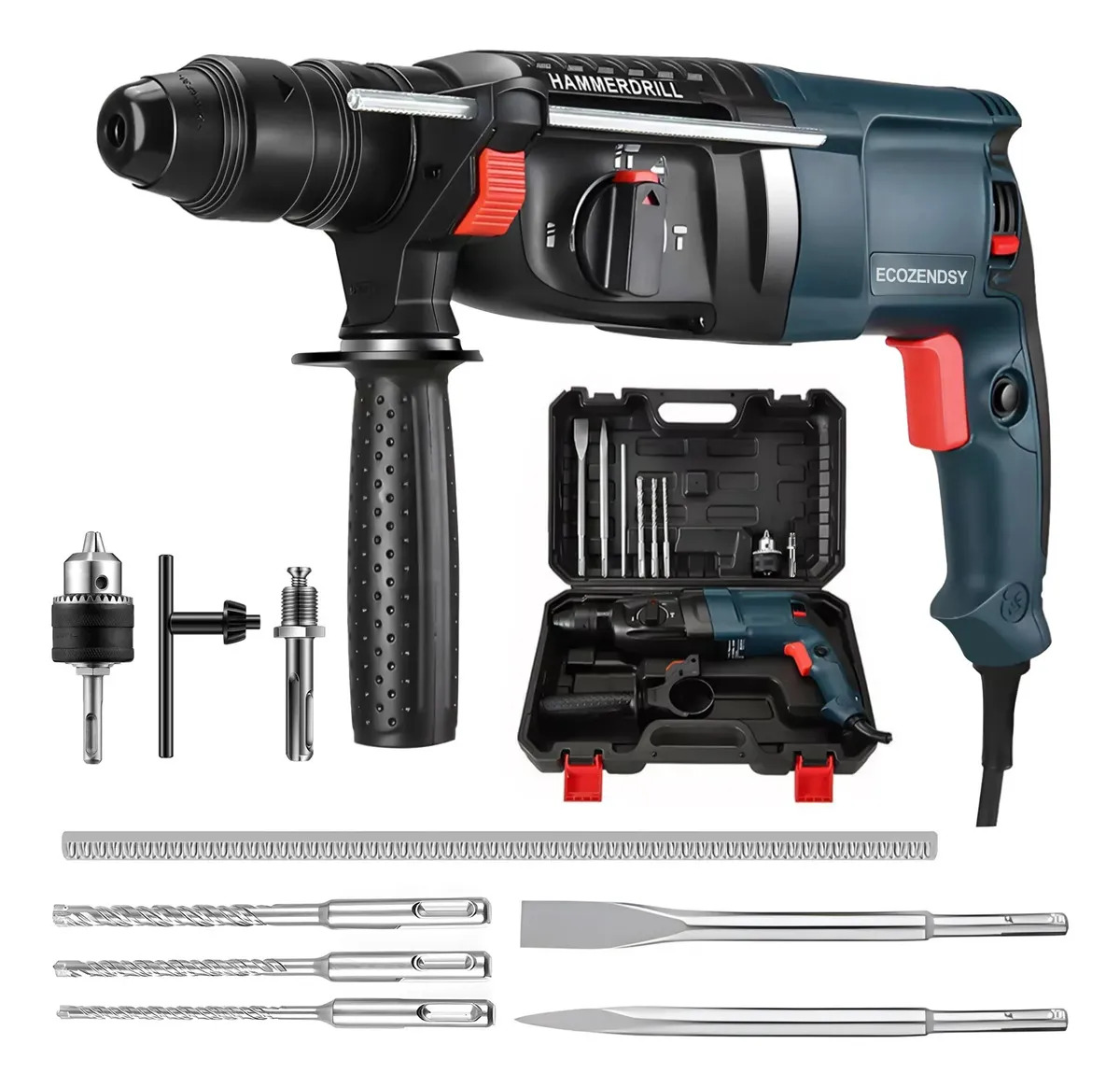 Ecozendsy Rotomartillo Taladro de Impacto Sds Plus Roto Martillo Cincelador Perforador con Accesorios, 1200w Motor de Cobre