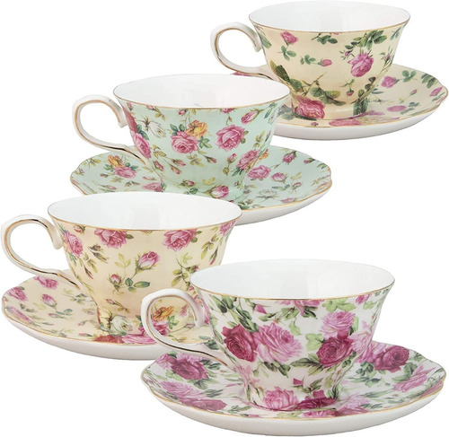 Juego De 4 Tazas Gracie Porcelana China Rose Chintz 8-ounce