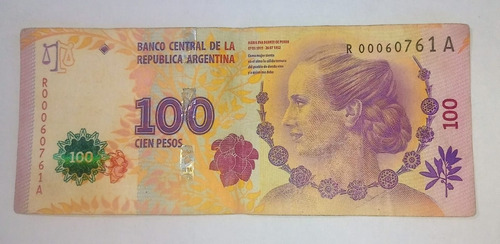 Billete Argentina Eva Peron Repo. Numerac. Baja 100 Pesos Vf