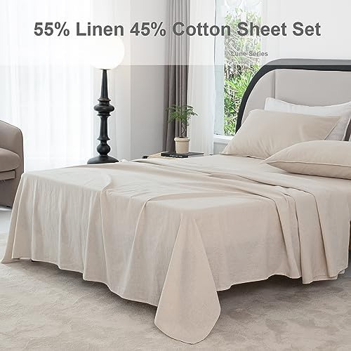 Juego De Sábanas De Lino Y Algodón Para Cama Queen, 4