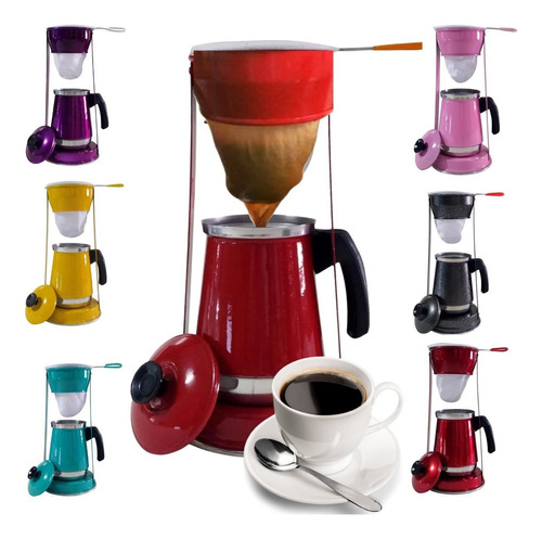 Bule Com Mancebo Coador De Cafe Colorido Retro Em Alumínio Cor Vermelho Pintinha