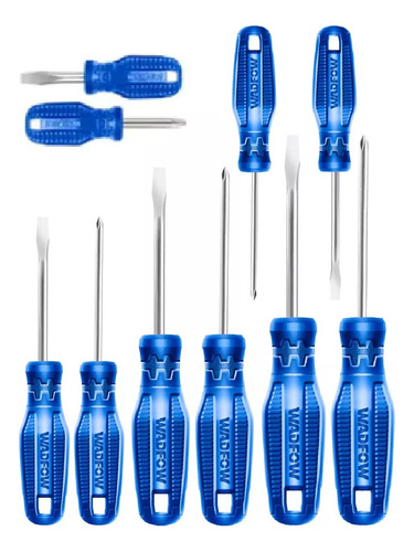 Kit Destornilladores Imantados Phillips Planos 10 Pz Wadfow