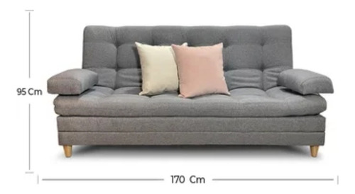 Sofacama Tous 3 Posiciones Con Brazos Tela Lino Gris + Cojin