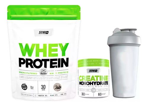 Star Nutrition Whey Protein Cookies And Cream 908g + Creatina 100% Pura 300g + Vaso 600ml