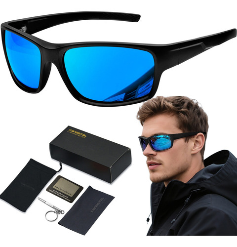Lentes De Sol Deportivos Hombre Mujer Uv Polarizado Ciclismo Color Negro Mate/azul