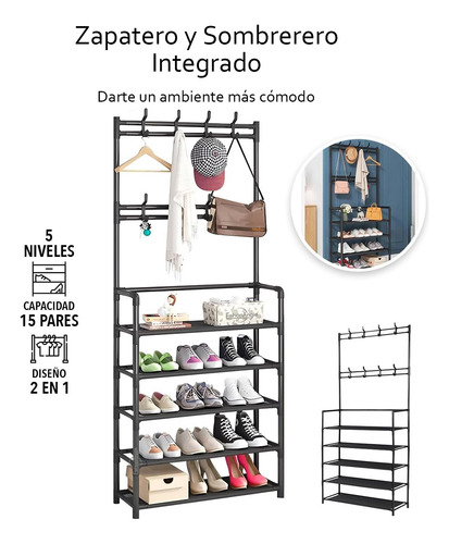 Organizador 2 En 1 De Ropa Perchero Y Zapatero 5 Niveles