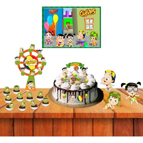 Topo De Bolo + Decoração Turma Do Chaves Aniversário Simples Cor Verde-escuro