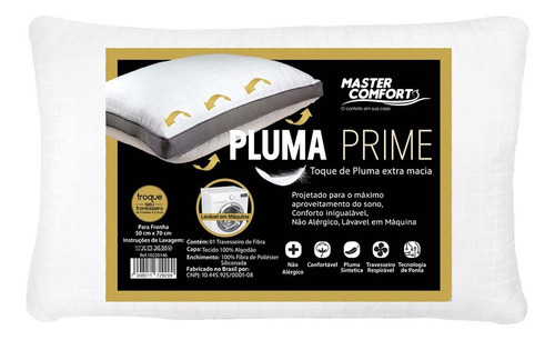 Travesseiro Pluma Prime Fibra 70x50 Cm Mastercomfort Cor Branco