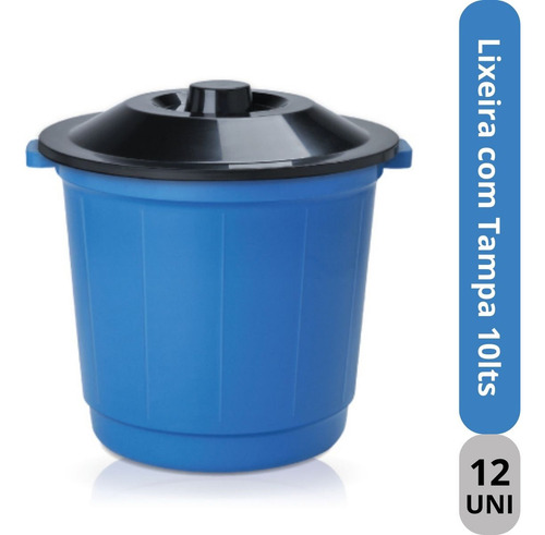 Lixeira Plástica Banheiro Cozinha Com Tampa 10lts 26cm 12uni