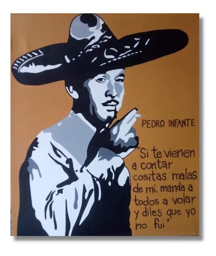 Cuadro Decorativo Mexicano Pedro Infante Pintado En Acrílico