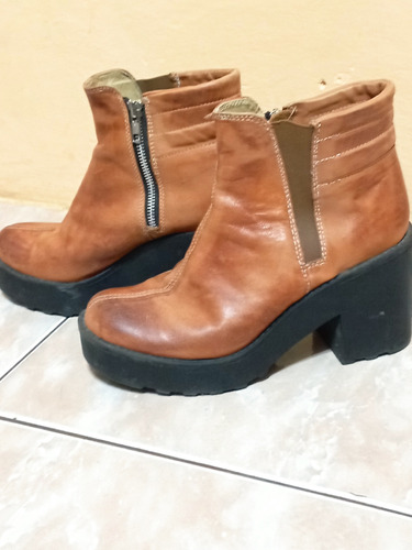 Bota Corta De Cuero 38 Dama Plataforma Marrón 