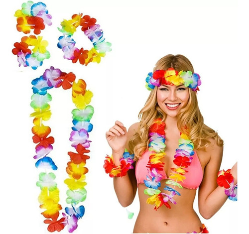 12 Unidades Kit Collar De Flores Hawaiano Fiesta Hora Loca 