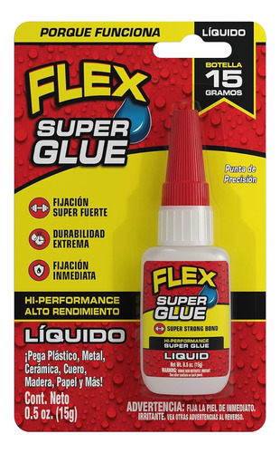 Flex Super Glue - Líquido Transparente, Botella De 15 Gramos