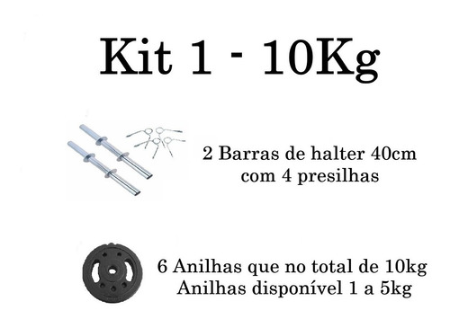 Kit Musculação 2 Barra 40cm + 10kg Anilhas