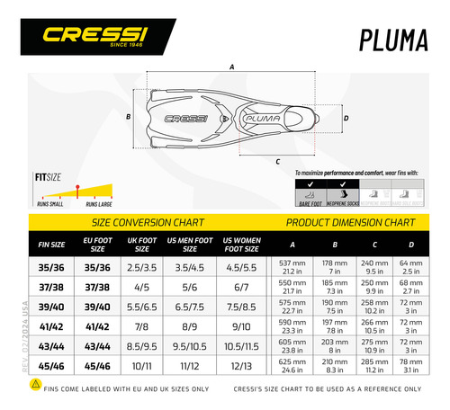 Aletas Cressi Pluma Buceo Apnea Color Negro 39/40
