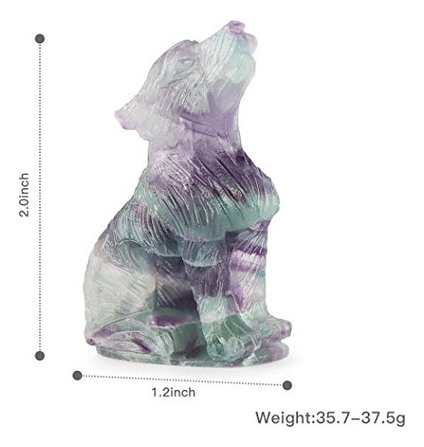 Estatua Lobo Cristal Fluorita Arcoíris 2 Tallada Mano, Curat