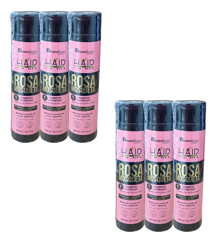 Shampoo Nutritivo Rosa Mosqueta 300ml Natuflores Kit 6und