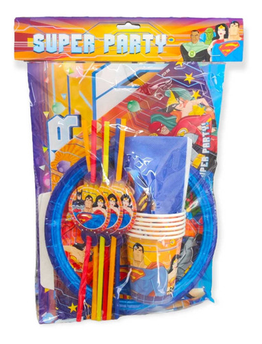 Pack Cotillon Super Heroes X6 Para Cumpleaños Vasos Platos