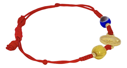 Pulsera Hilo Rojo Oro Ojo Turco Ambar San Benito Stellina Diámetro 0.5 Cm Largo 9 Cm