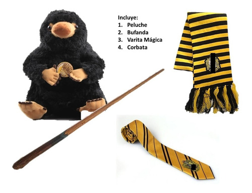 Paquete Niffler Escarbato + Bufanda + Corbata + Varita Mágic