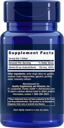 Imagen 2 de 6 de Vitamina D3 5.000 Ui Life Extension