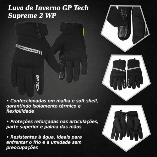 Kit Jaqueta Vent Preta Com Proteção + Luva Supreme Gp Tech