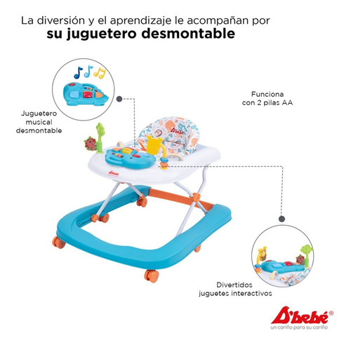 Andadera Caminadora D Bebe Jungle 2 En 1 Musical Luz Juguete Color Azul/Blanco