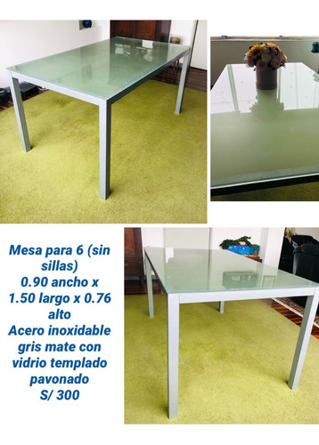 Mesa De Comedor Para 6 De Vidrio Templad Y Acero Inoxidable 