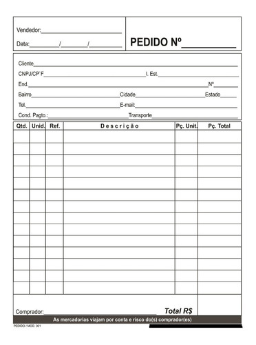 Bloco De Pedido 2vias (145x210 Mm)20 Blocos 50 Fls Cod 00255